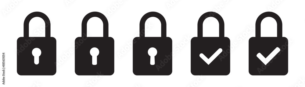 Poster lock icon, lock with tick, lock check mark, security icon.