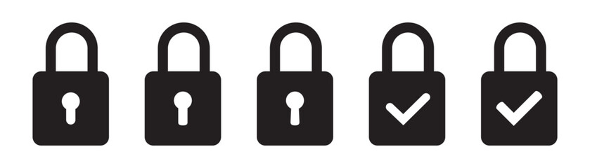 Lock icon, lock with tick, lock check mark, security icon.