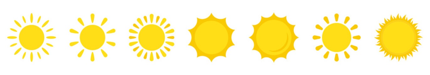 Sun icon in flat style, simple yellow sun.