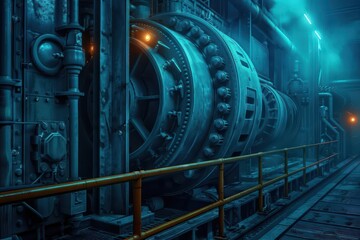 A supernatural scene reveals a factory where lean management principles are enforced by ethereal beings, streamlining processes to achieve otherworldly efficiency