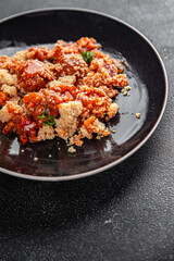 couscous with meat balls vegetable sauce tasty fresh meal food snack on the table copy space food background rustic top view keto or paleo diet