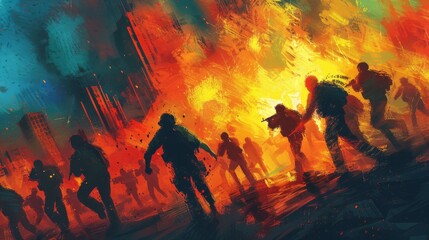 Fototapeta premium illustration of people shielding each other, forming a human barrier against gunfire