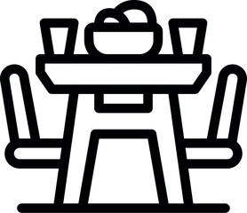 Simple line icon representing a table set for a meal, perfect for topics like family meals and dinner time