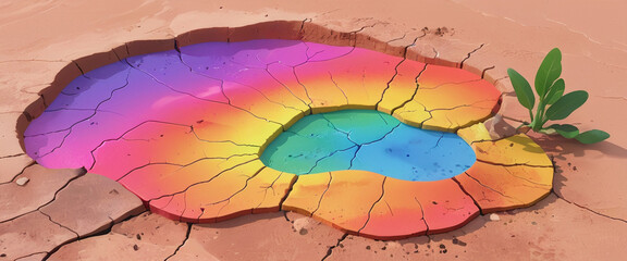 Drought Cracked Land with Rainbow Colors