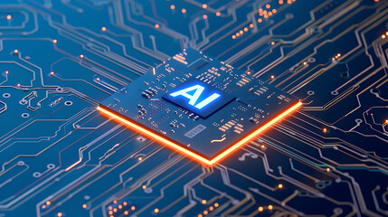 powerful computer processor microchip with the word representing artificial intelligence, AI technology, artificial intelligence, super computer, futuristic technology, network, cyber
