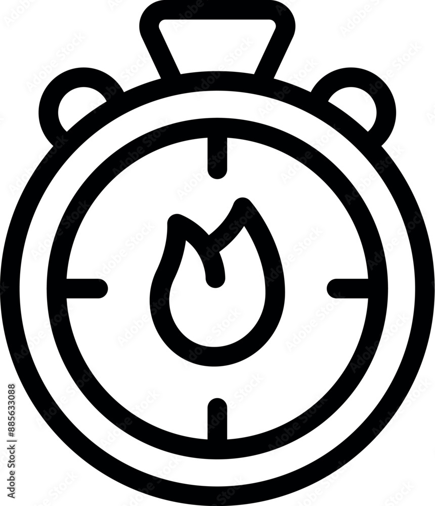 Poster simple icon of a stopwatch with a flame inside, representing the concept of working quickly and effi