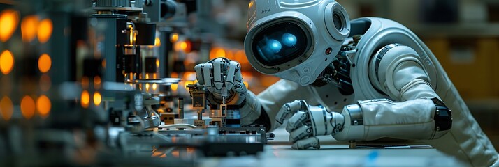 Fototapeta premium Robot processor analyzing data in a lab