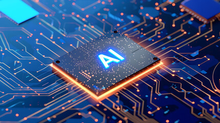 powerful computer processor microchip with the word representing artificial intelligence, AI technology, artificial intelligence, super computer, futuristic technology, network, cyber