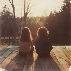 Generative AI, Nostalgic film photos from the yard, siblings and younger siblings