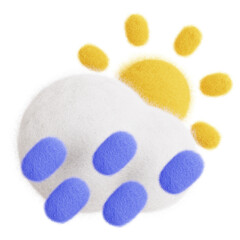 Sun in cloud with rain isolated. Weather forecast icon. Climate elements. 3D Wool felt style illustration. 
