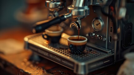 In a supernatural scene, an espresso machine channels ancient powers, crafting tiny cups of espresso that awaken hidden abilities within the drinker