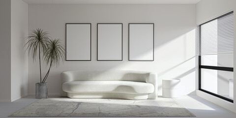 mock up poster frame in interior background, living room. 3D render, 3D illustration