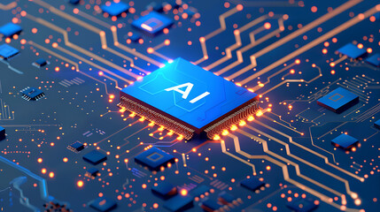 powerful computer processor microchip with the word representing artificial intelligence, AI technology, artificial intelligence, super computer, futuristic technology, network, cyber