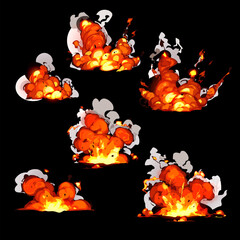 Explosions set. Fire, smoke and fire. Vector illustration