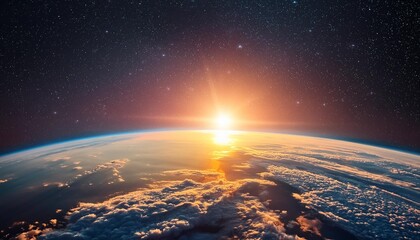 sunrise over planet earth in space