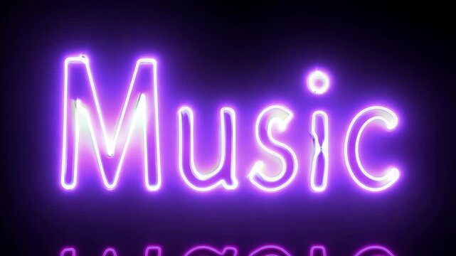 The word "Music" appears, written in neon glowing letters on a dark background.
Concept: track playlists, nightlife, music events and club culture. Invitation template