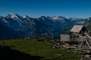 Landscape view of the Swiss alps, shot on the Niesen Mountain, near Interlaken, Bern, Switzerland