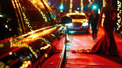 A vehicle parked on a luxurious red carpet
