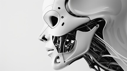 Concept sketch of futuristic robot, intricate mechanical details, high-resolution, monochromatic