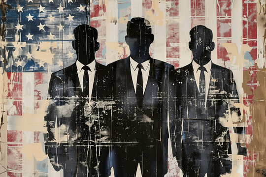Men in Black - Agents in front of American flag.