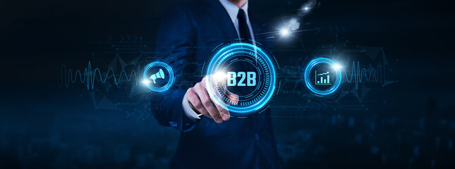 B2B technology, supply chain management, customer relationship management, businessman touch of B2B...