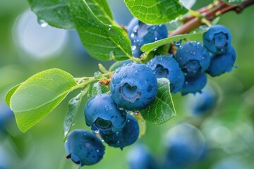 Blueberry Tree. Close-up of Fresh Blueberry Hanging on Tree Branch