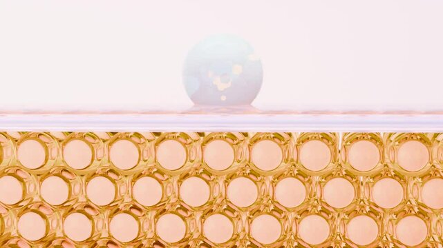 Sunscreen Cream or serum drop, Ultraviolet shield reflect UV sun light, Hexagonal skin cells layer, sunblock lotion, SPF Ultraviolet Rays protection, Advertisements for cosmetics, collagen, 3d render