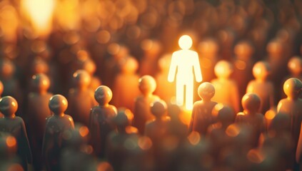 A glowing figure stands out among many people, symbolizing the concept of standing apart from other business sizes Generative AI
