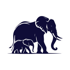 Elephant silhouettes Clip art isolated vector illustration on a white background