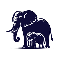 Elephant silhouettes Clip art isolated vector illustration on a white background