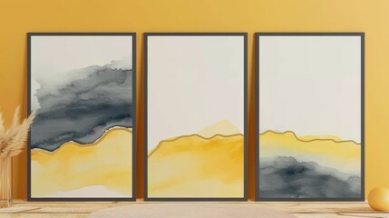 Abstract Watercolor Art on A4 Flyers and Brochures Design - Modern Minimalist Wall Art for Interior Decor