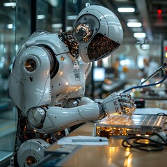 Fototapeta premium Robot processor performing complex calculations in a lab