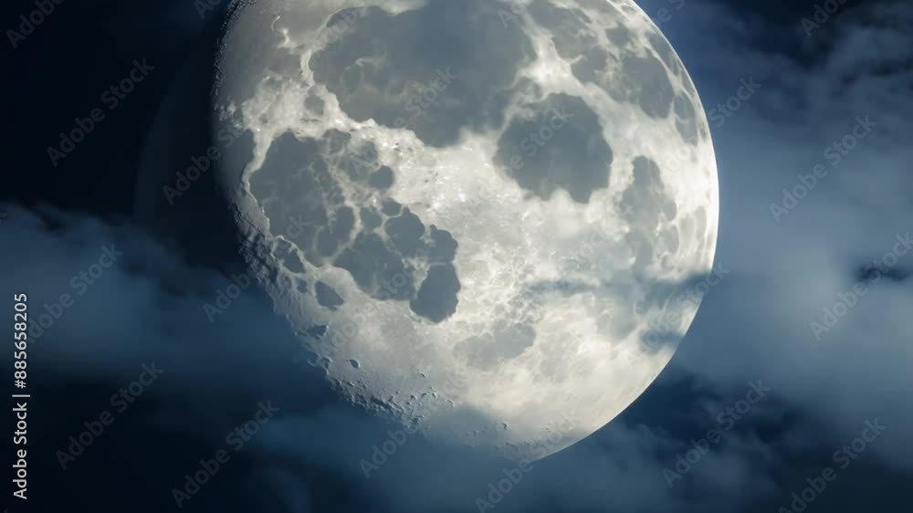 Aufkleber full moon rising through clouds generative ai