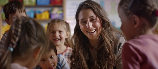 Fototapeta premium teacher with children at school