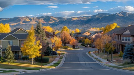 Colorado House. Suburban Autumn Scene in Mountain Neighborhood