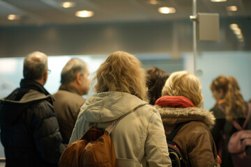 Fototapeta premium People Waiting in Line at an Indoor Location