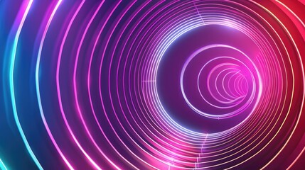 A mesmerizing neon wave illustration featuring circular paths with radiant lines and vibrant colors, creating a dynamic and fluid background.