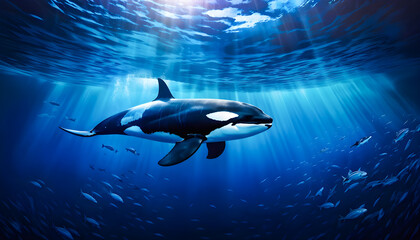Killer whales in the blue Ocean