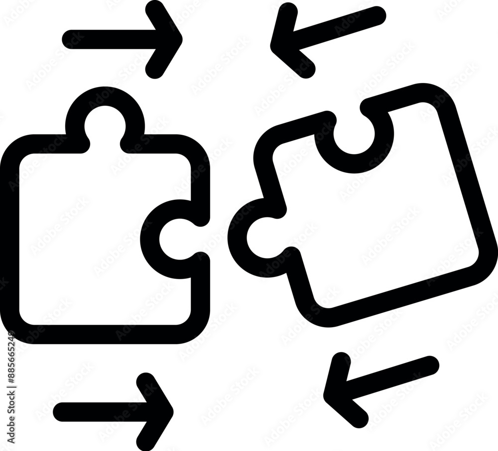 Poster two puzzle pieces are connecting while arrows point in different directions, symbolizing the complex