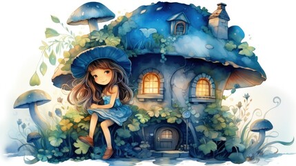 Obraz premium A cute blue mushroom house