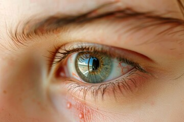 Fototapeta premium Eye Damage. Girl with Corneal Abrasion and Hemorrhage: Understanding Pain and Bruising