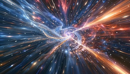Naklejka premium Dynamic vortex and glowing stars in deep space, cosmic wormholes and galaxies