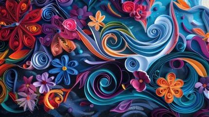 Fototapeta premium Colorful Abstract Paper Art with Swirls and Flowers