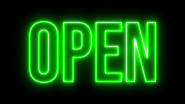 Logo neon green open shop with black background