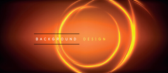 Neon glowing circle rays, light round lines in the dark, planet style neon wave lines. Energetic electric concept design for wallpaper, banner, background