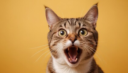 Obraz premium Cat with Mouth Open and Yellow Eyes