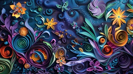 Paper Flowers in a Whimsical Night Sky