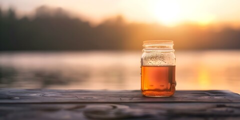 Sun Tea by Sunset Lake A Tranquil Retreat for a Romantic Staycation. Concept Staycation Getaways, Romantic Escapes, Lakeside Retreats, Sunset Views, Tranquil Hideaways