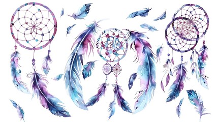 Stunning Bohemian Style Dreamcatcher Design with Feathers on White Background  Suitable for Stickers  Shirts  and Home Decor