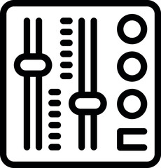 Audio mixing console panel with adjusting knobs for volume, treble, bass, and other sound settings